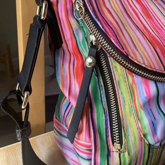 Karl Lagerfeld Paris Crossbody Bag Multi-Color Rainbow Stripes Neon NWOT - Picture 2 of 8